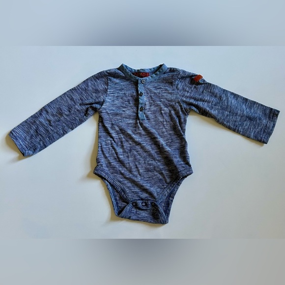 ✅7 For All Mankind Striped Blue Baby Long Sleeve Onesie, 12M - Picture 1 of 8